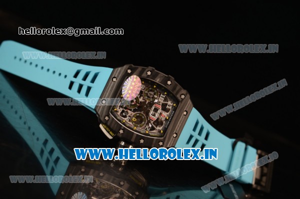 Richard Mille RM11-03 Swiss Valjoux 7750 Automatic Carbon Fiber Case Skeleton Dial With Arabic Numeral Markers Blue Rubber Strap 1:1 Original(KV) - Click Image to Close